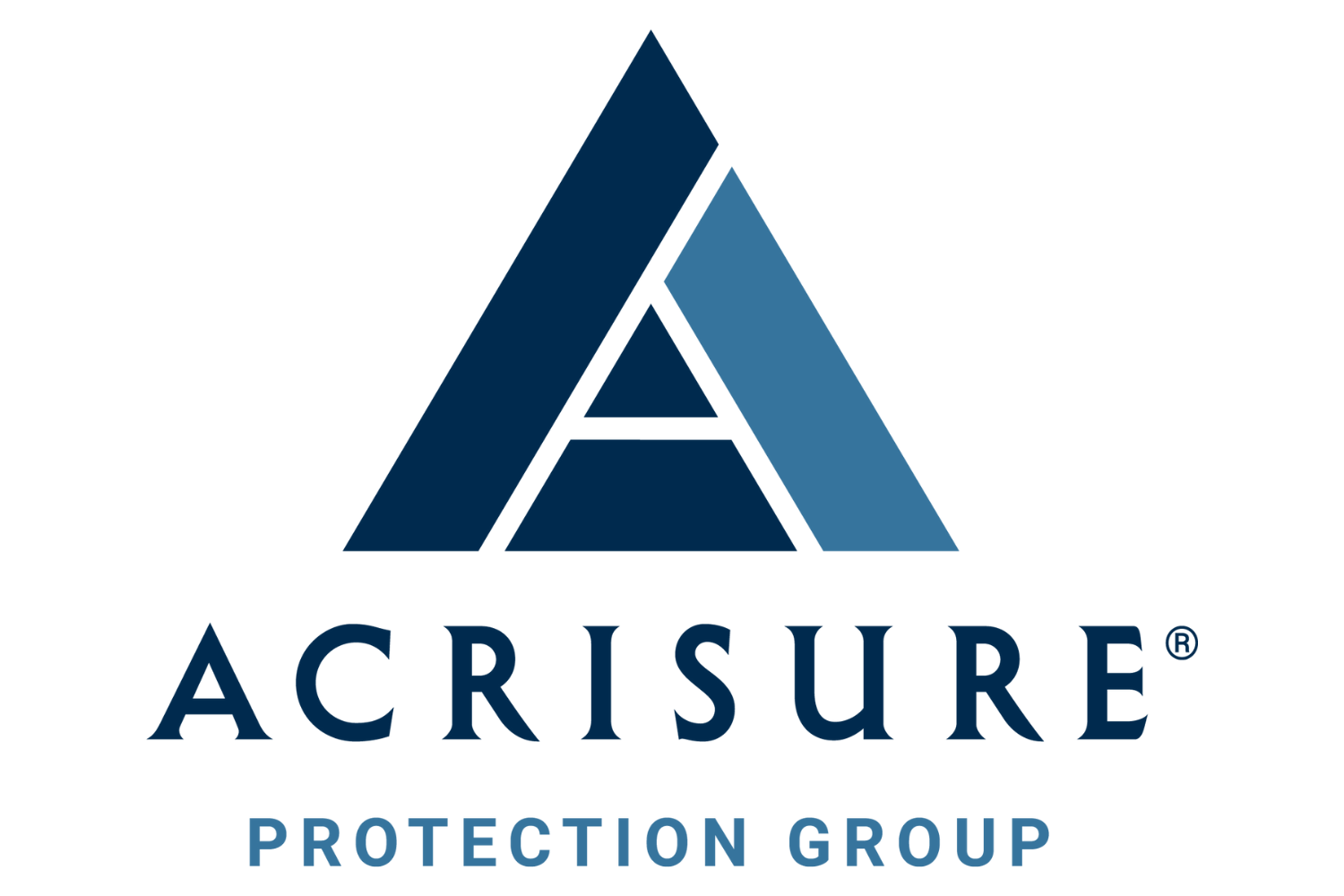 A logo featuring a stylized letter "A" composed of three blue triangles of varying shades. Below the "A" design, the text reads "Acrisure" in large font and "Protection Group" in smaller font.