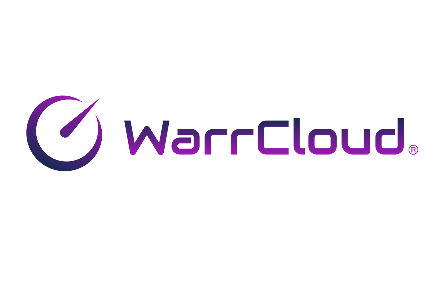 The image shows the logo of "WarrCloud," which features the name written in purple text. To the left of the text is a circular graphic with a purple gradient and a checkmark or arrow shape inside it.