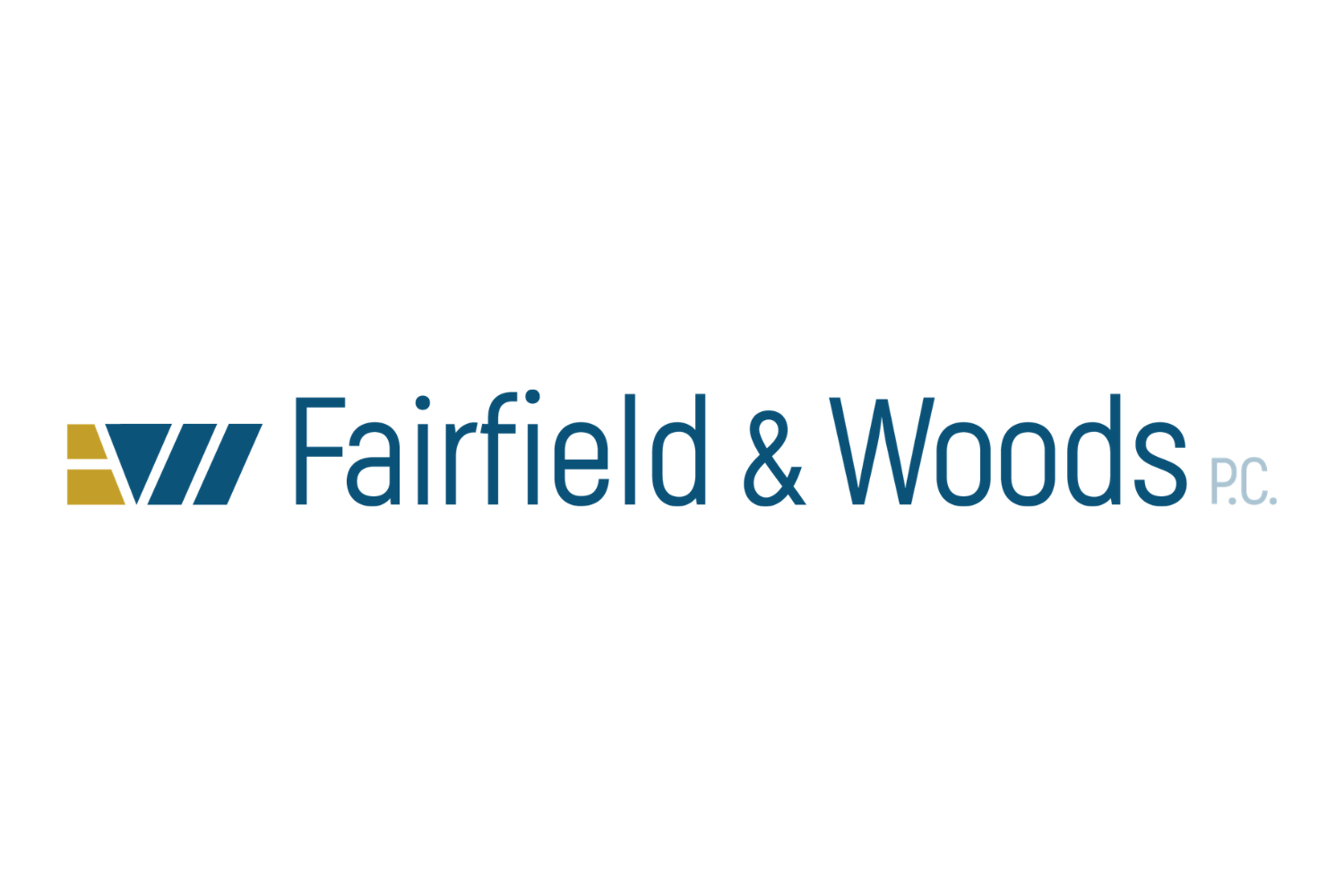 Logo of Fairfield and Woods P.C. featuring a green and white abstract design of the letters "FW" on the left and the text "Fairfield and Woods P.C." in black on the right.